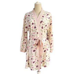 Cypress Women’s Size M Short Robe Yellow Paisley Floral Embroidered Pock…
